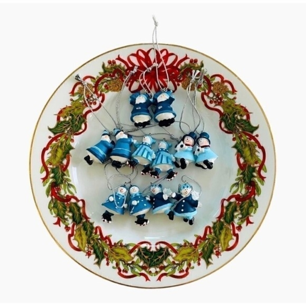 Vintage Santa & Snowmen Mini Figurines Ornaments Set 12 Hand-Painted Resin 1.5"